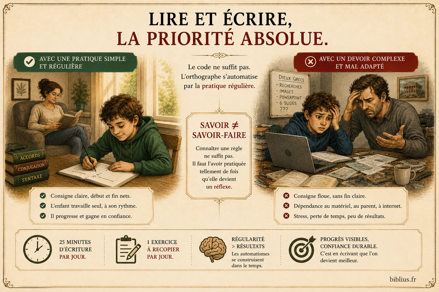 Lire et écrire, la priorité absolue — infographie Biblius