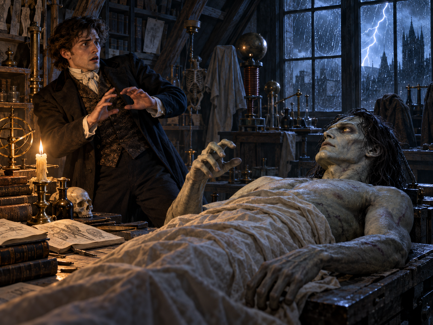 Victor Frankenstein découvre avec effroi que sa créature vient de prendre vie